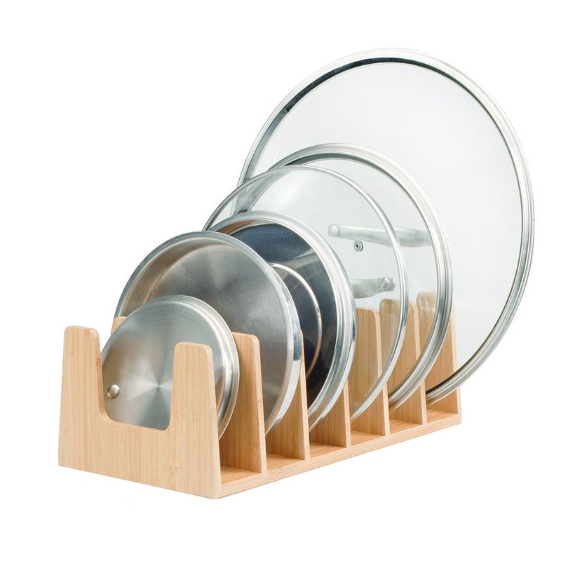 MobileVision Bamboo Pot Lid Holder Organizer for Storage in Cabinets or Kitchen Countertops and Cupboards - Image 1